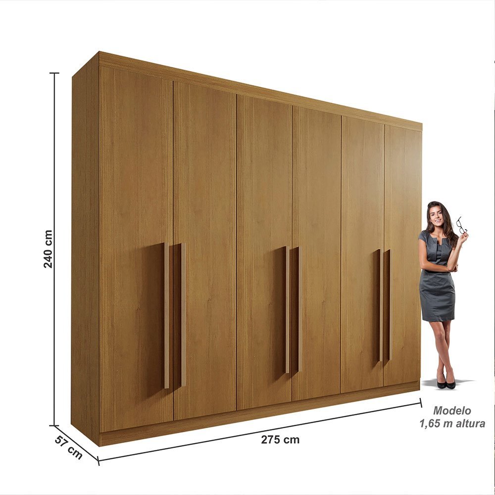 Roupeiro Casal Da Vinci Plus Cinamomo 6 Portas 6 Gavetas 100% MDF Larg. 2.75m - D Doro - Imagem 4