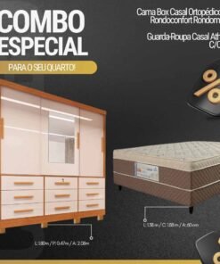 Guarda-Roupa Casal Athenas C/Espelho 3 Pts 9 Gav Nature/Off Larg. 1.80m C/Pés Bianchi + Cama Box Casal Ortopédico D33 Rondoconfort Rondomóveis