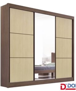 Roupeiro Casal Cristal Castanho/Linho 3 Portas 6 Gavetas 100% MDF Portas Flex Larg. 2.42m - D Doro