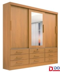 Roupeiro Casal Meridian Plus Cinamomo 3 Portas 9 Gavetas C/ 1 Espelho Larg. 2.00m - D Doro