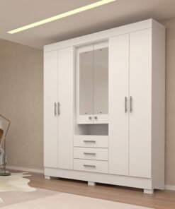 Roupeiro Débora Branco 6 Portas C/ Espelho e Pés 100% MDF Larg. 1.78m - ACP