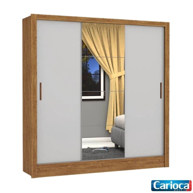 Roupeiro Casal Athenas Branco 3 Portas 9 Gavetas C/ Espelho e Pés Larg. 1.80m - Bianchi - Imagem 6