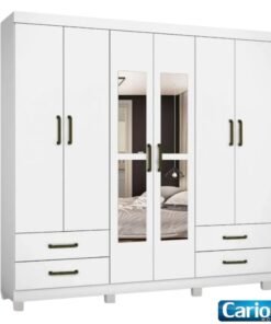 Guarda-Roupa Casal Hércules 6 Portas com Espelho Branco Larg. 1.77m Com Pés Carioca