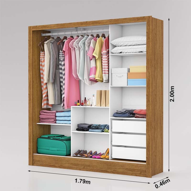 Roupeiro Casal Athenas Branco 3 Portas 9 Gavetas C/ Espelho e Pés Larg. 1.80m - Bianchi - Imagem 7