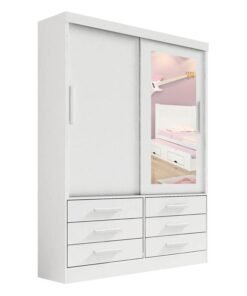 Roupeiro Solteiro Merídian Branco 2 portas c/ 1 Espelho 6 Gavetas Larg. 1.35m - D Doro