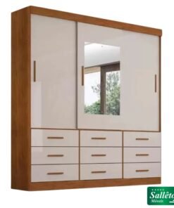 Guarda-Roupa Casal New Star 3 Portas 9 Gavetas Cinamomo/Off c/Espelho Larg. 1.80m Sallêto