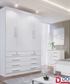 Roupeiro Solteiro Mônaco Branco 4 Portas 8 Gavetas Larg. 1.60m - D Doro