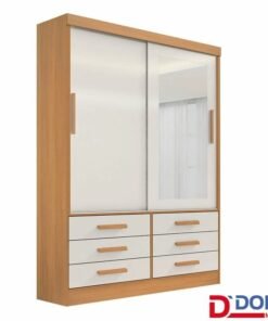 Roupeiro Solteiro Merídian Cinamomo/Off 2 portas c/ 1 Espelho 6 Gavetas Larg. 1.35m - D Doro