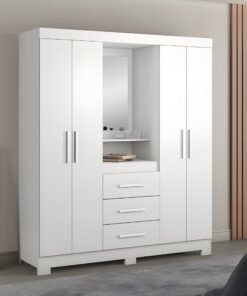Guarda-Roupa Solteiro 4 portas NT 5015 Branco/Rosa Flex Com Pés Notável