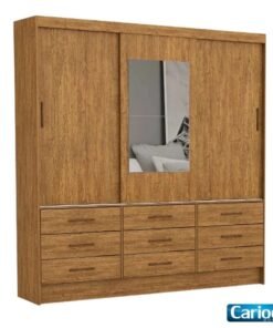 Roupeiro Solteiro Sevilha Cinamomo 3 Portas C/ 1 Espelho 9 Gavetas Larg. 1.62m - Carioca