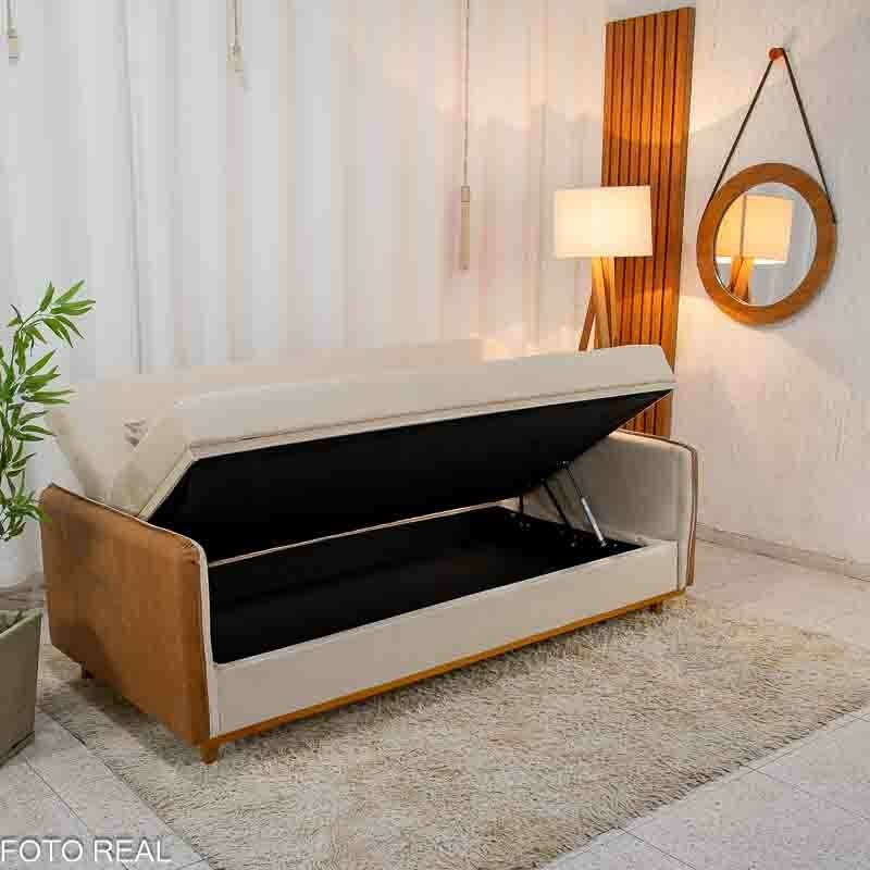 Sofá Cama Ipanema Baú larg. 2.05m Linho Bege 2274