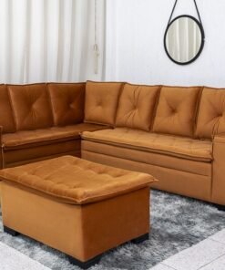 Sofá Canto 5 lugares com Puff Alemanha Veludo Terracota A62
