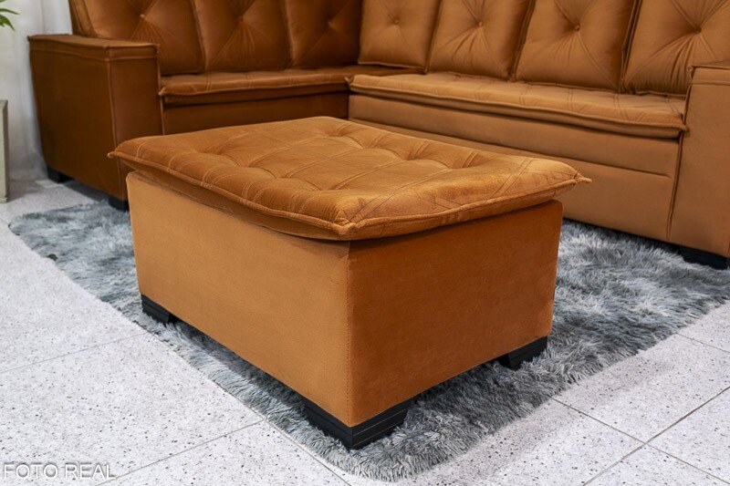 Sofá Canto 5 lugares com Puff Alemanha Veludo Terracota A62 - Imagem 4