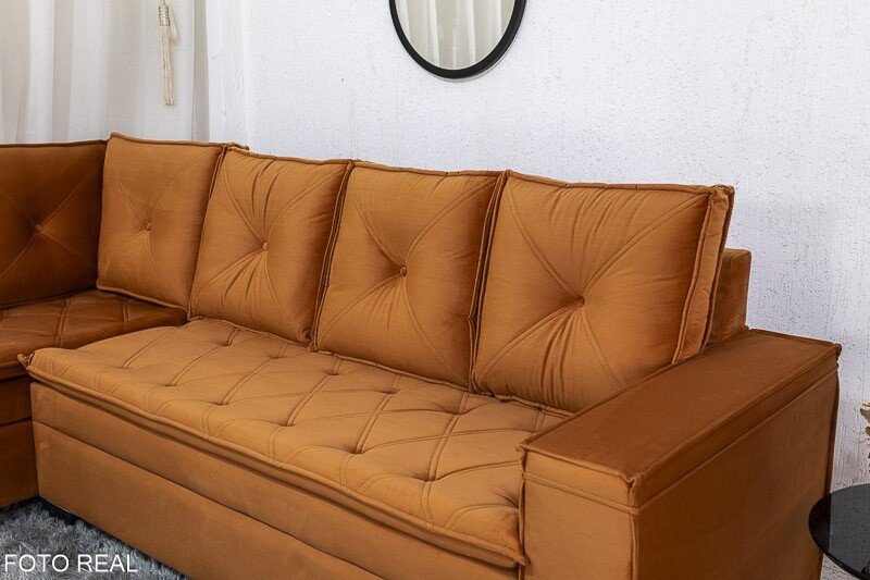 Sofá Canto 5 lugares com Puff Alemanha Veludo Terracota A62 - Imagem 5