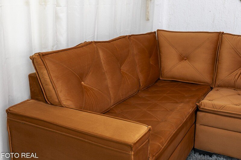 Sofá Canto 5 lugares com Puff Alemanha Veludo Terracota A62 - Imagem 6