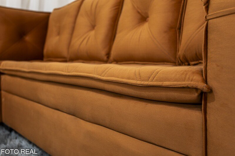 Sofá Canto 5 lugares com Puff Alemanha Veludo Terracota A62 - Imagem 7