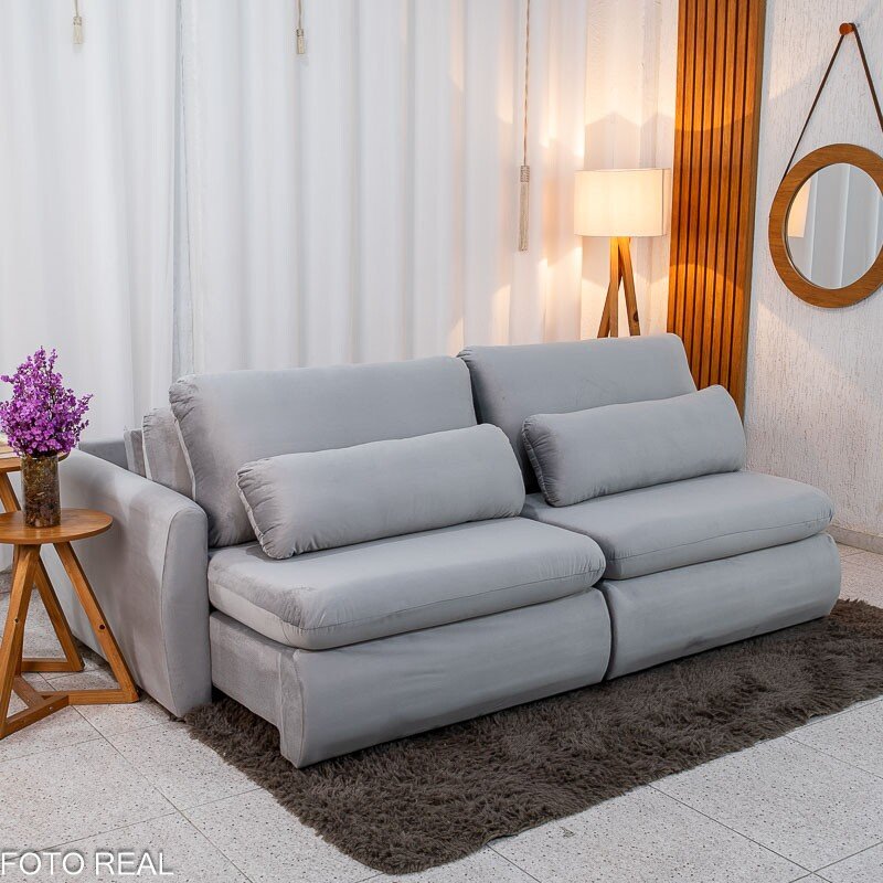 Sofá Retrátil Reclinável Gran Bello 2.30m Linho Cinza 31 - Molas Ensacadas Pocket - Imagem 9