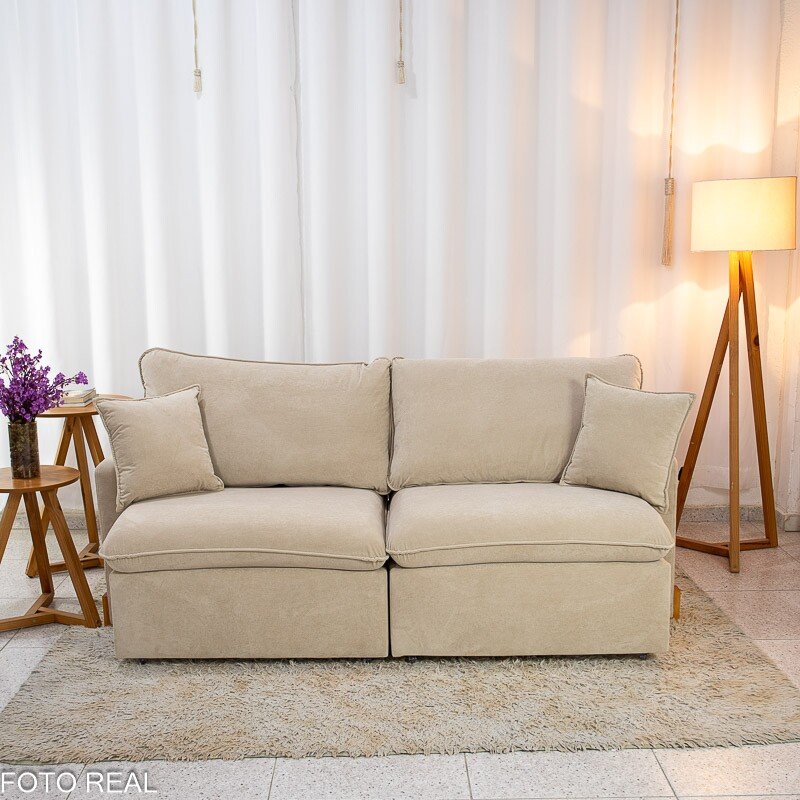 Sofá Retrátil Luma 2.00m Veludo Premium Bege 37 - Sem Caixa - Imagem 4