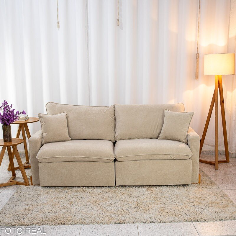 Sofá Retrátil Luma 2.00m Veludo Premium Bege 37 - Sem Caixa - Imagem 5