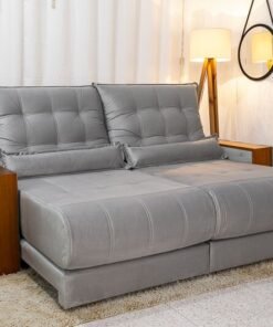 Sofá Retrátil Reclinável Gênova Veludo Prata 823 Larg. 2.30m - Molas Ensacadas