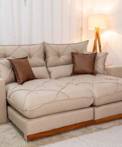 Sofá Retrátil Reclinável 2.30m Gran Bello (BARUC) Linho Bege - D33 e Molas Ensacadas