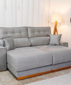 Sofá Retrátil Reclinável Dakar Veludo Prata 823 Larg. 2.50m - Molas Ensacadas