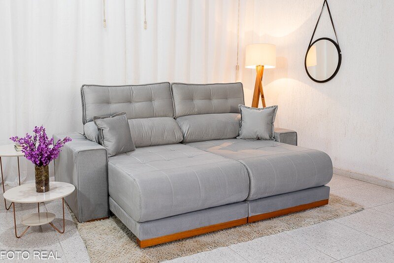 Sofá Retrátil Reclinável Dakar Veludo Prata 823 Larg. 2.50m - Molas Ensacadas