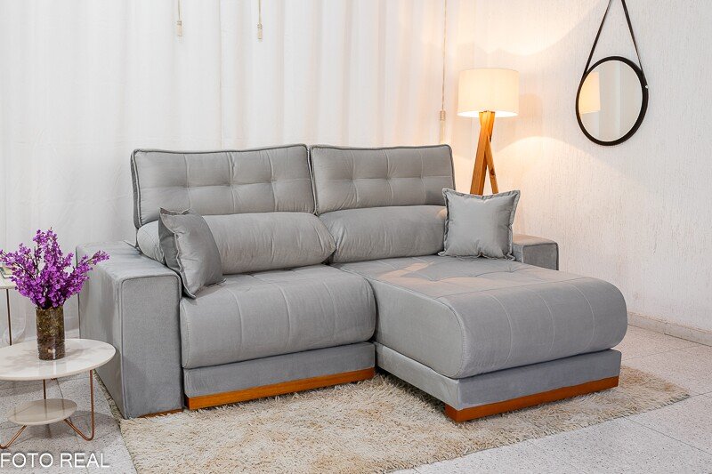 Sofá Retrátil Reclinável Dakar Veludo Prata 823 Larg. 2.50m - Molas Ensacadas - Imagem 2