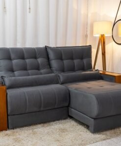 Sofá Retrátil Reclinável Gênova Veludo Cinza 814 Larg. 2.50m - Molas Ensacadas