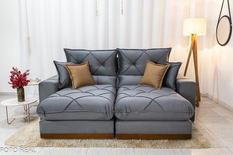 Sofá Retrátil Reclinável Gran Bello 2.50m Veludo Cinza 20 - Molas Ensacadas Pocket - Imagem 2