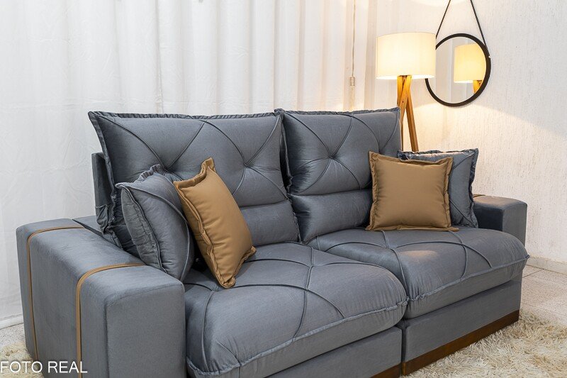 Sofá Retrátil Reclinável Gran Bello 2.50m Veludo Cinza 20 - Molas Ensacadas Pocket - Imagem 7