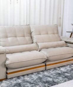 Sofá Retrátil Reclinável 2.50m Ibis Veludo Bege 818 - D33 e Molas Ensacadas