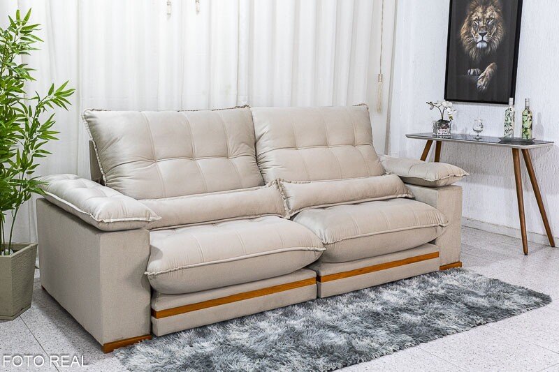 Sofá Retrátil Reclinável 2.50m Ibis Veludo Bege 818 - D33 e Molas Ensacadas
