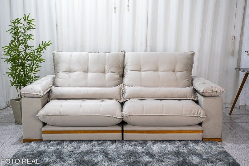 Sofá Retrátil Reclinável 2.50m Ibis Veludo Bege 818 - D33 e Molas Ensacadas - Imagem 2