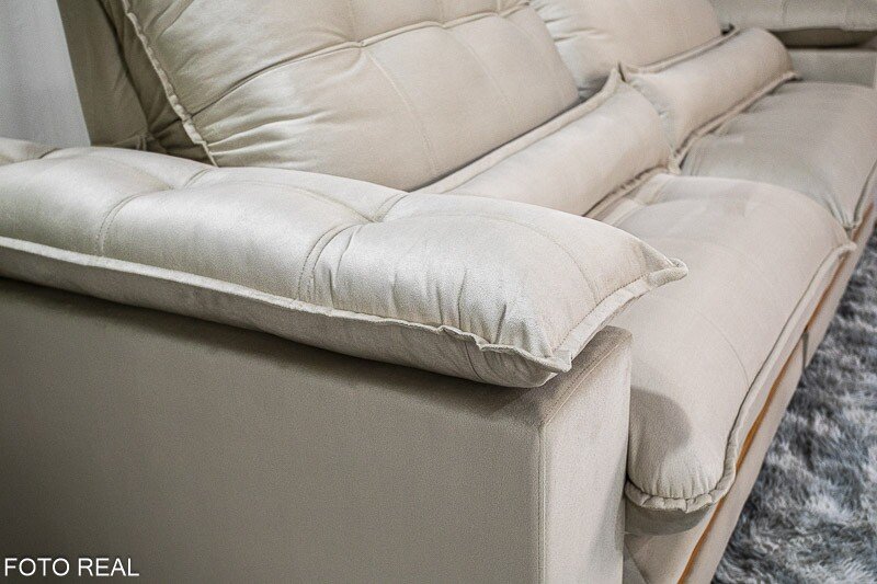Sofá Retrátil Reclinável 2.50m Ibis Veludo Bege 818 - D33 e Molas Ensacadas - Imagem 3