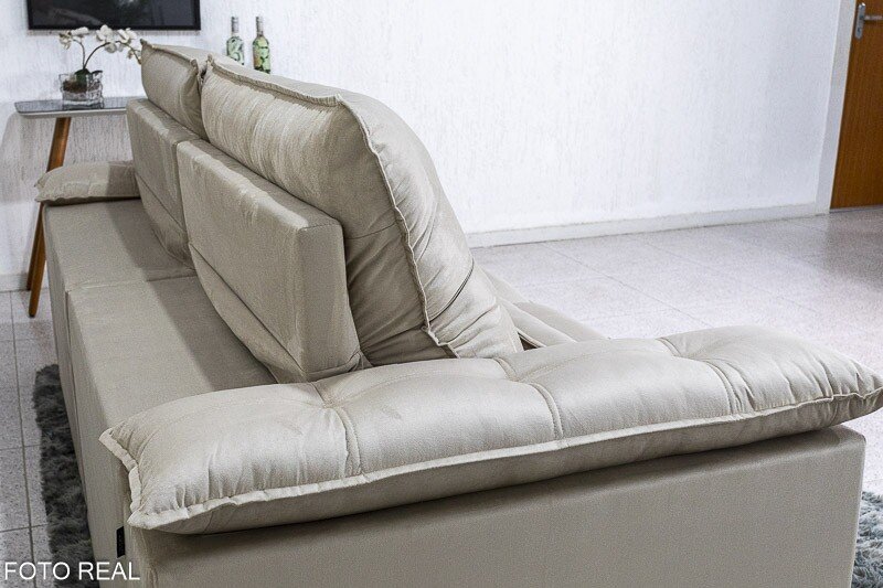 Sofá Retrátil Reclinável 2.50m Ibis Veludo Bege 818 - D33 e Molas Ensacadas - Imagem 5