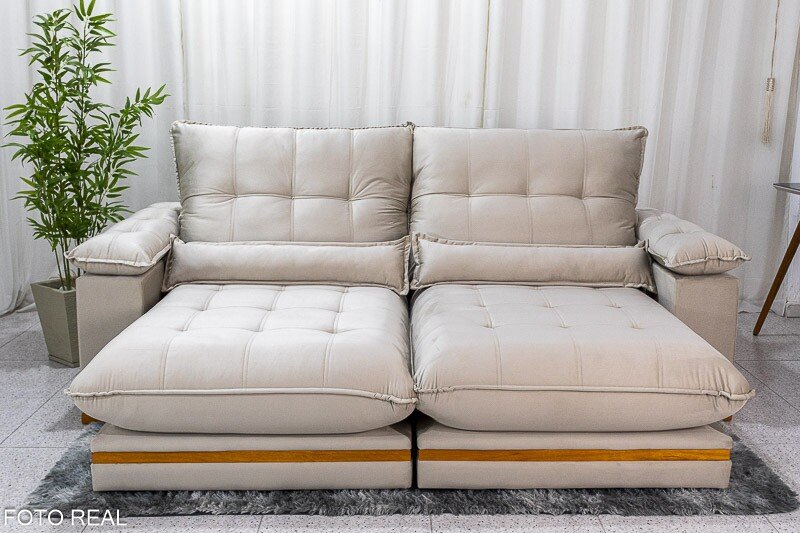 Sofá Retrátil Reclinável 2.50m Ibis Veludo Bege 818 - D33 e Molas Ensacadas - Imagem 7