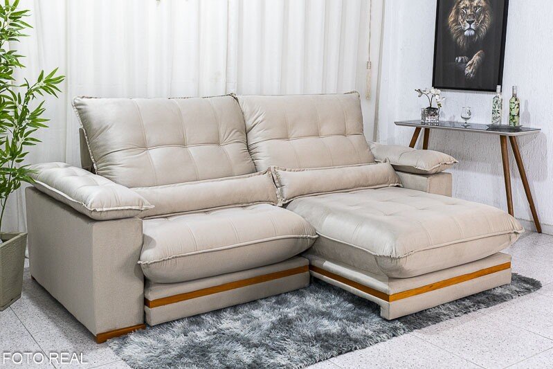 Sofá Retrátil Reclinável 2.50m Ibis Veludo Bege 818 - D33 e Molas Ensacadas - Imagem 8