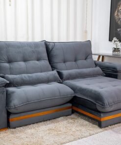 Sofá Retrátil Reclinável Ibis Veludo Cinza 814 Larg. 2.50m - D33 e Molas Ensacadas
