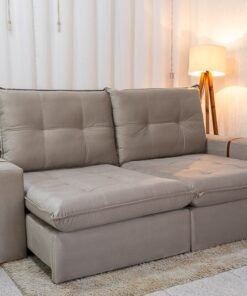 Sofá Retrátil Reclinável 2.50m Santiago Veludo Bege 525 - Molas Ensacadas