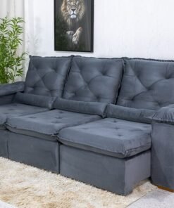 Sofá Retrátil Reclinável Roma Veludo Cinza 20 Larg. 2.70m - D28 Soft