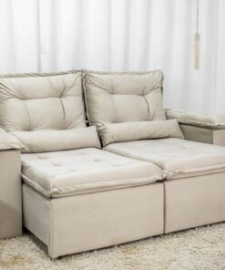 Sofá Retrátil Reclinável Grécia Veludo Bege Larg. 2.00m - Sem caixa