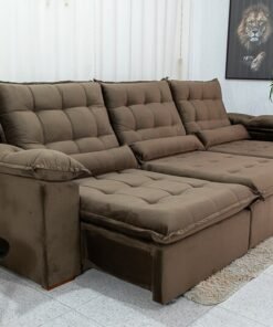Sofá Retrátil Reclinável Emanuelly Veludo Marrom 19 Larg. 3.20m - D28 Soft