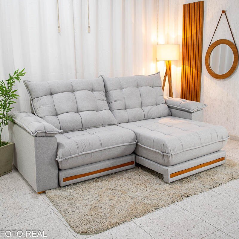 Sofá Retrátil Reclinável Barcelona 2.30m Veludo Cinza 319 - D33 e Molas Ensacadas - Imagem 15