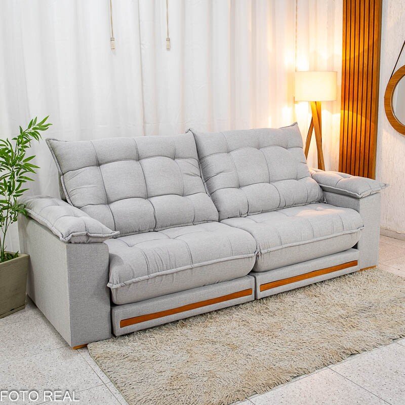 Sofá Retrátil Reclinável Barcelona 2.30m Linho Cinza Claro 461 - D33 e Molas Ensacadas - Imagem 3