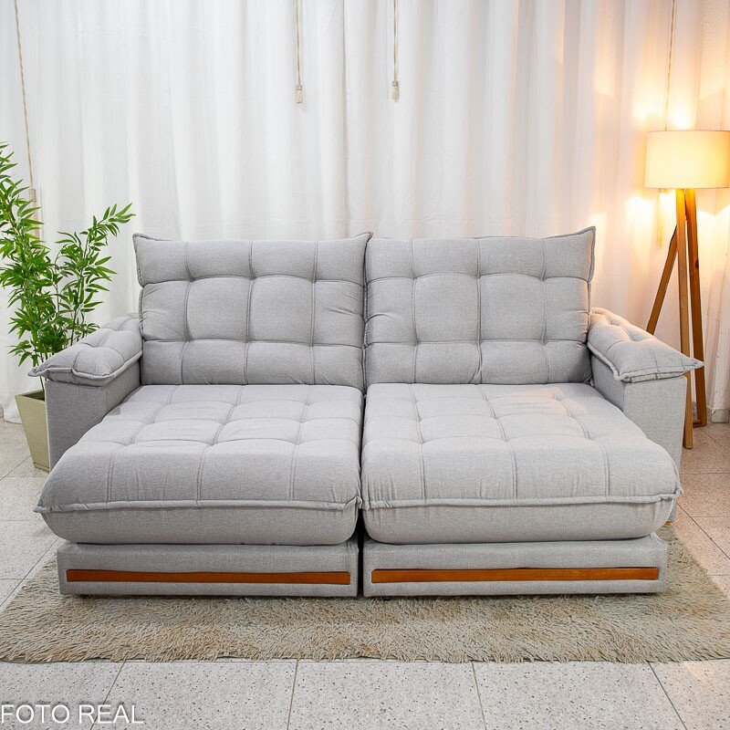Sofá Retrátil Reclinável Barcelona 2.30m Linho Cinza Claro 461 - D33 e Molas Ensacadas - Imagem 4