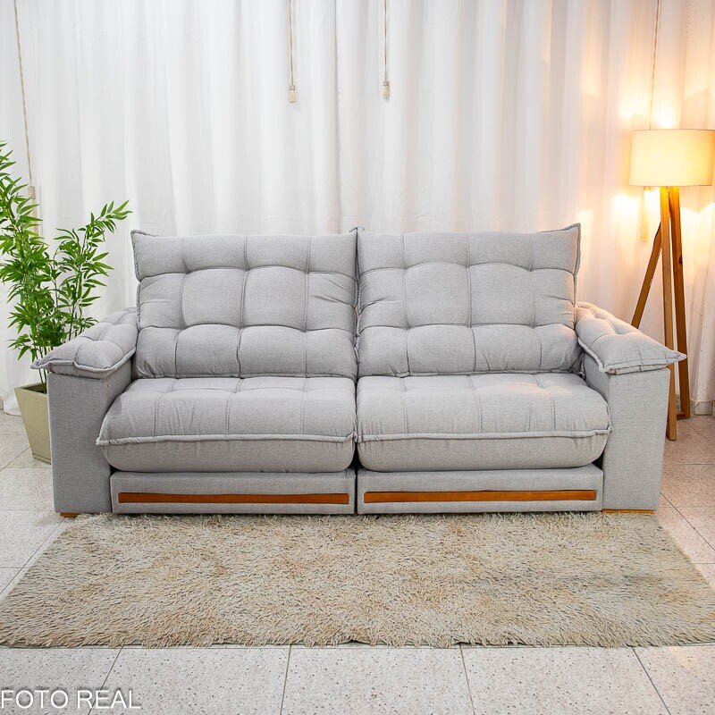 Sofá Retrátil Reclinável Barcelona 2.30m Linho Cinza Claro 461 - D33 e Molas Ensacadas - Imagem 5