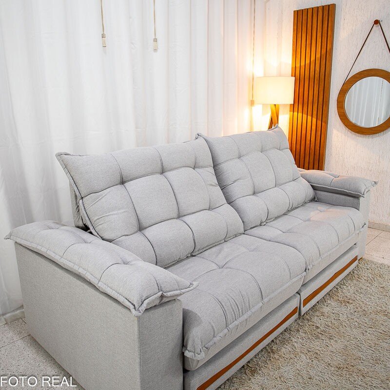 Sofá Retrátil Reclinável Barcelona 2.30m Linho Cinza Claro 461 - D33 e Molas Ensacadas - Imagem 6