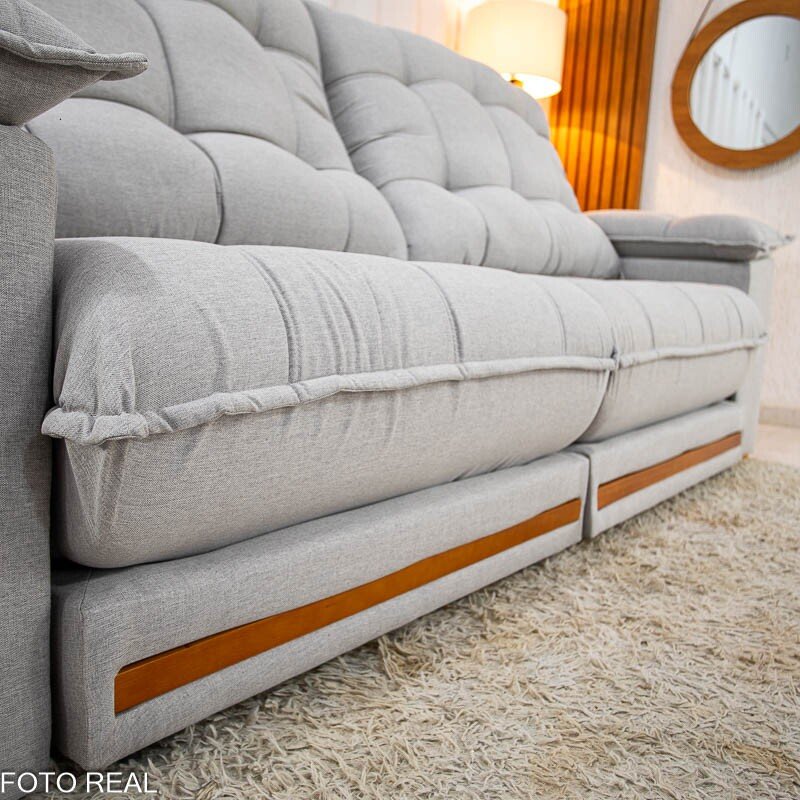 Sofá Retrátil Reclinável Barcelona 2.30m Linho Cinza Claro 461 - D33 e Molas Ensacadas - Imagem 7