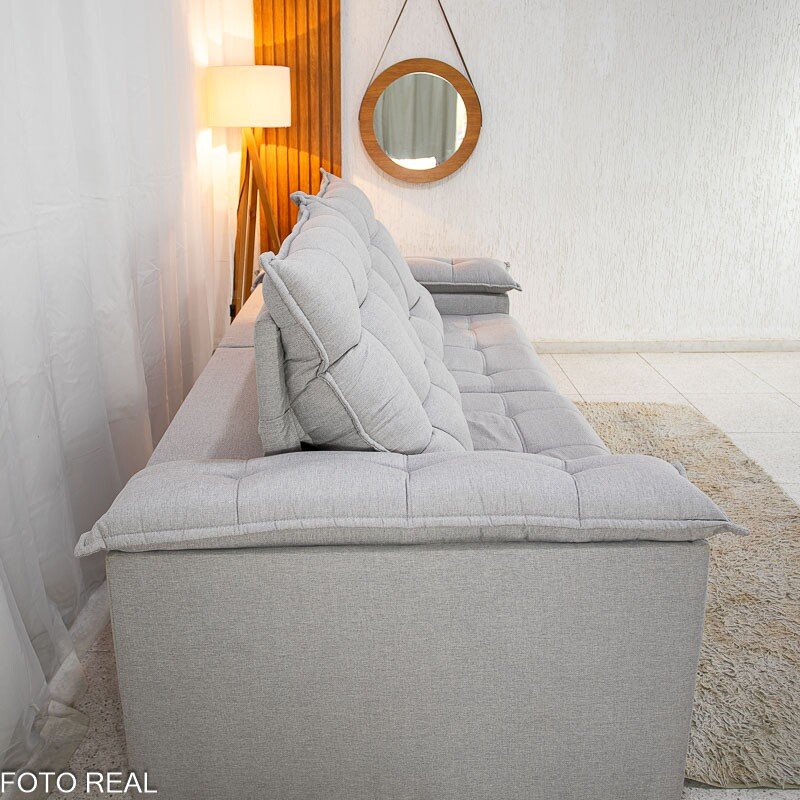 Sofá Retrátil Reclinável Barcelona 2.30m Linho Cinza Claro 461 - D33 e Molas Ensacadas - Imagem 8